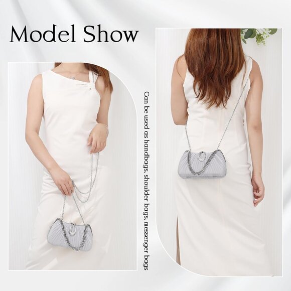 Elegant Silver Satin Clutch Evening Bag for Stylish Women - Perfect for Events - Picture 6 of 6